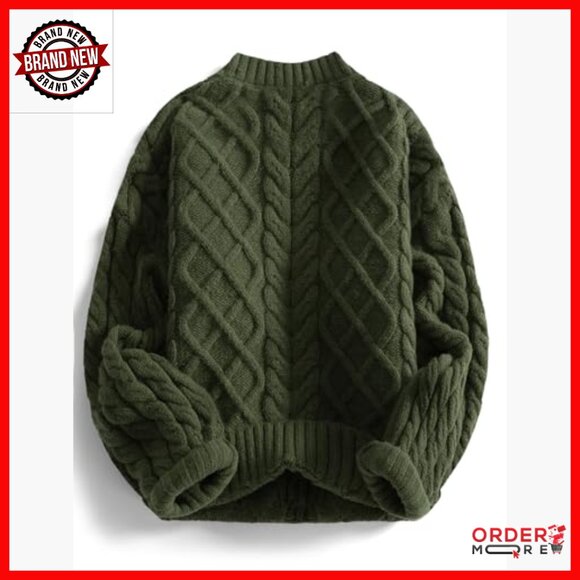 Oversized Cable Knit Chunky Sweater Lantern Sleeve Pullover - Picture 3 of 5